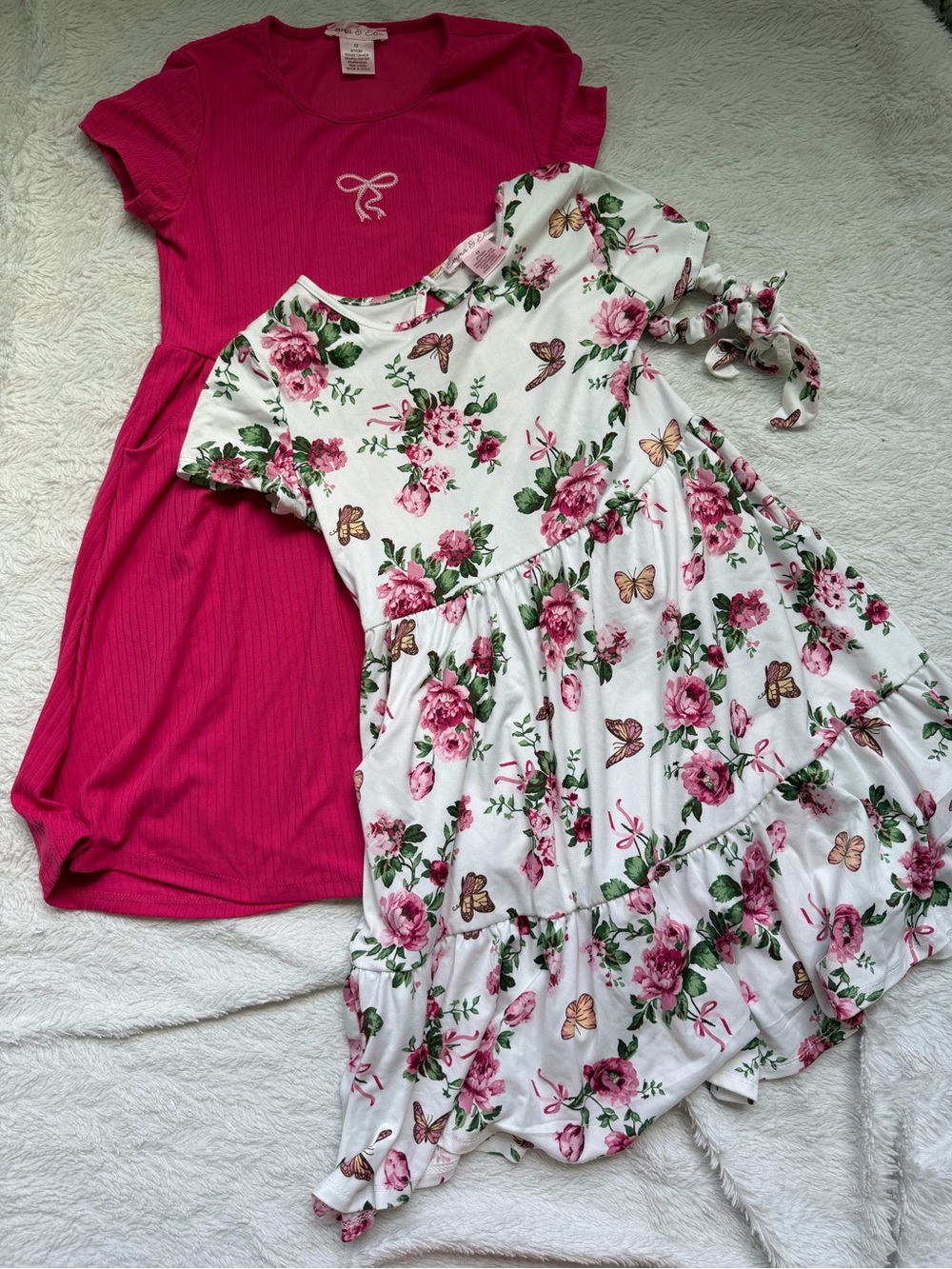 Emma & Elsa Girls Floral Pink Dress Set Of 2 Size 12
New